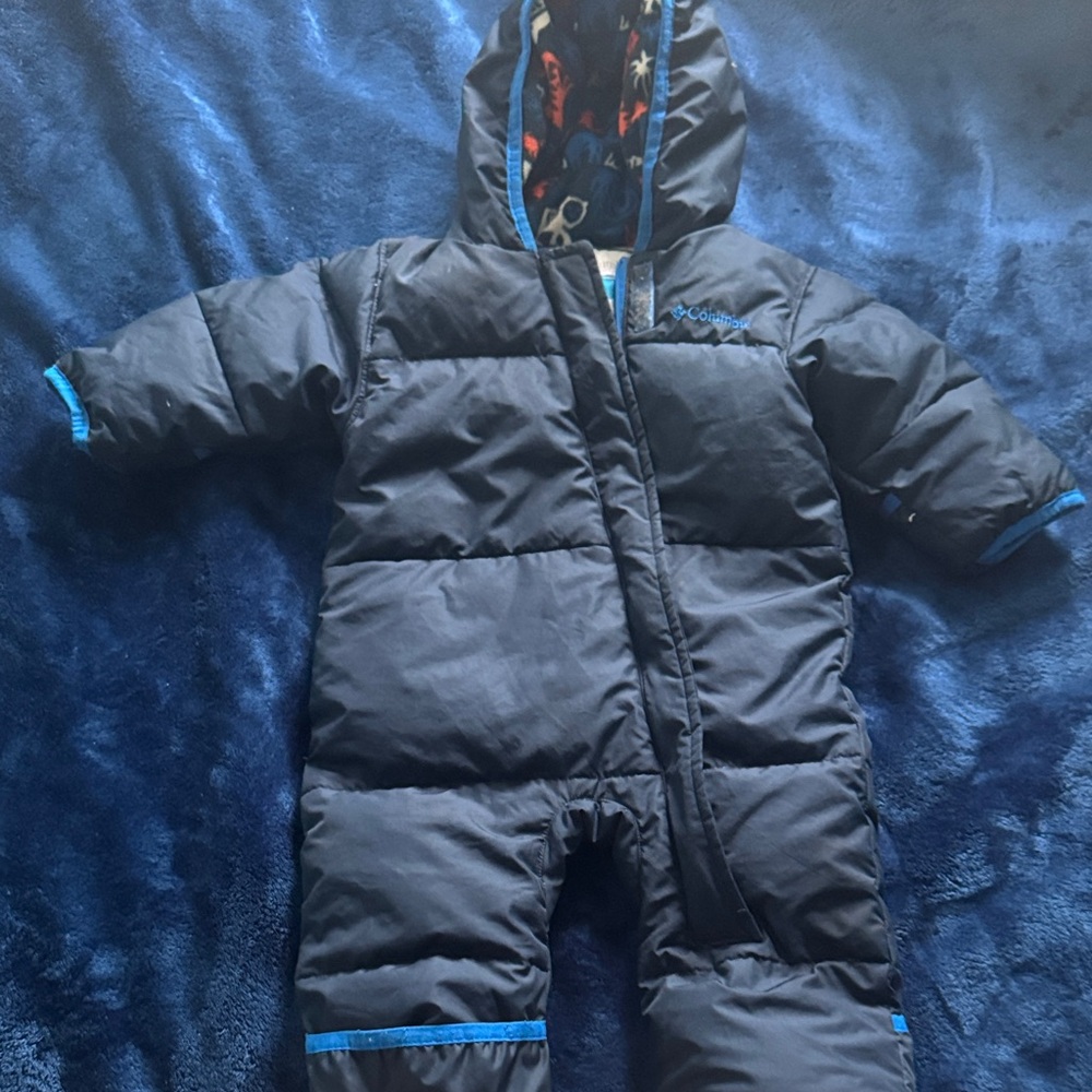 Columbia Infant 6–12M Hooded Bunting Snowsuit Navy Fleece Lined One‑Piece GUC